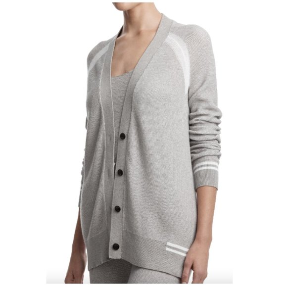 ATM Gray & White Waffle Knit Raglan Sleeve Button-Down Schoolboy Cardigan Size S - Picture 2 of 10